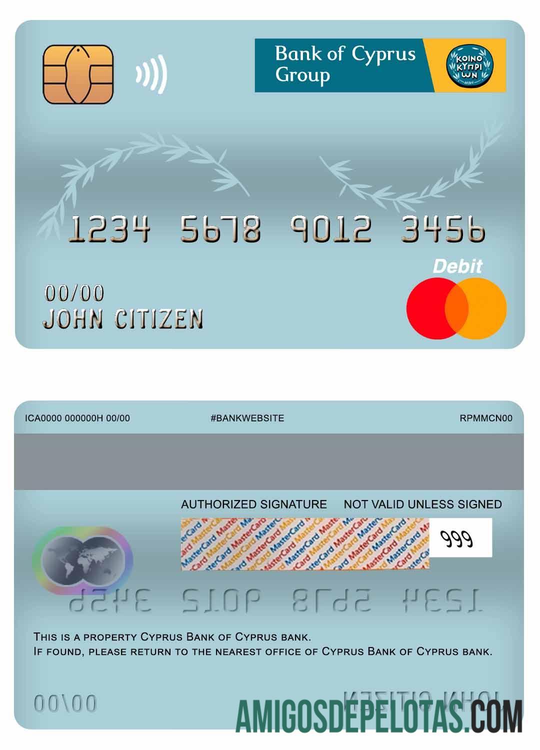 Cartão de débito mestre do Banco de Chipre do Banco de Chipre baixar para verificação